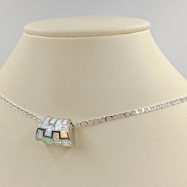 925 Sterling Silver Statement Necklace with White Fire Opal Slide; White Opal Slider Necklace; White Fire Opal Necklace, Infinity Close