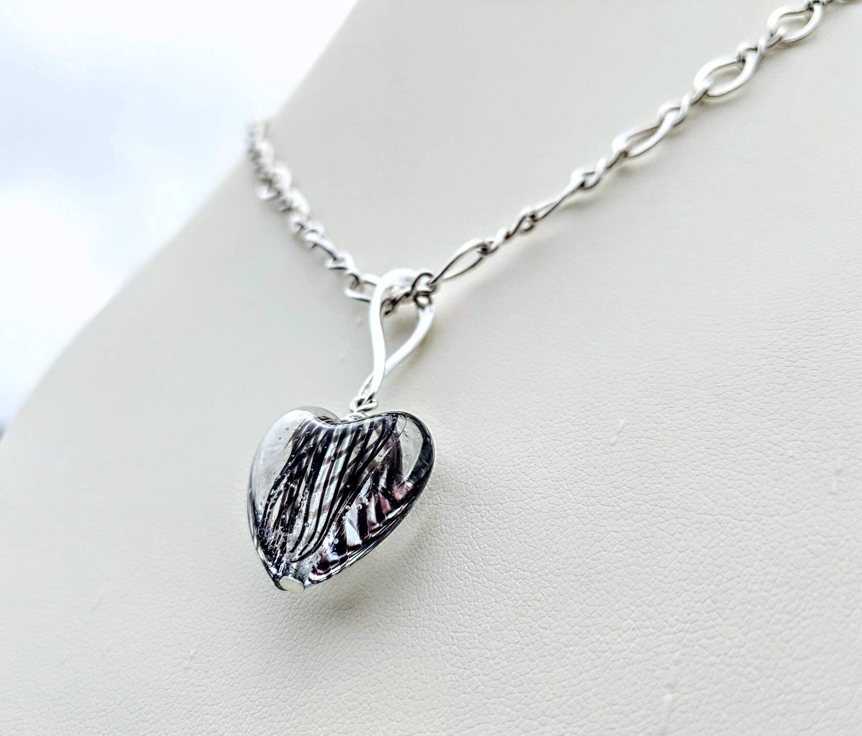 Translucent Black Swirl Heart Necklace Venetian Glass Heart - Etsy