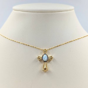 White Opal Gold Cross; Gold Opal Cross; Gold and White Opal Cross on Gold Chain; 14K Plated 925 Gold & Opal Cross; 925 Gold Pave Opal Cross