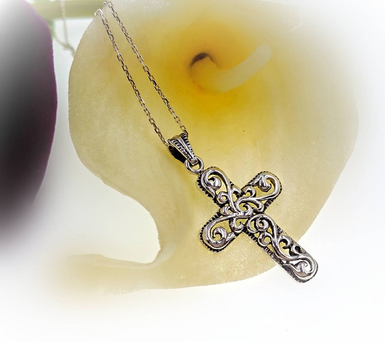 Sterling Silver Cross Necklace With 925 Filigree Detail 925 Etsy