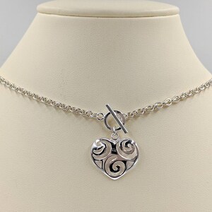 925 Sterling Silver Heart Toggle Necklace; Heart Toggle; Puffy Heart Toggle Necklace; 925 Puffed Heart Toggle Necklace; Toggle with Heart