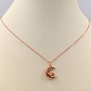 Gold Crescent Moon Necklace; Textured Gold Crescent Moon Necklace; 925 Moon Pendant; Gold Moon Pendant on Gold Chain, Easy On Infinity Close