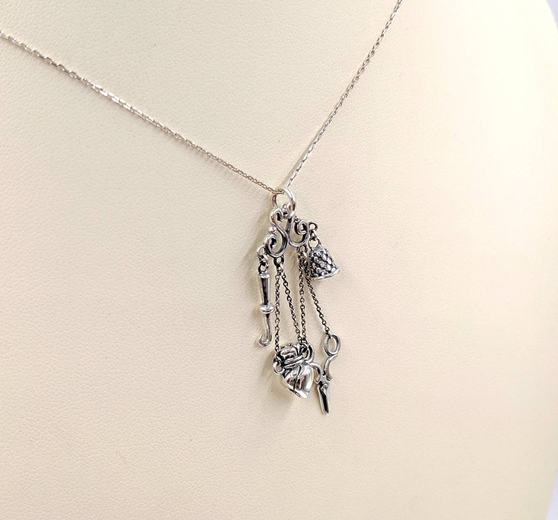 Chatelaine Pendant Necklace Lariat w Scissors Heart | Etsy