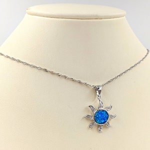 Blue Opal Sun Pendant Necklace; 925 Chain w 925 Sterling Silver & Blue Opal Sun; Blue Sun Necklace; Silver Sun Charm, Infinity Close