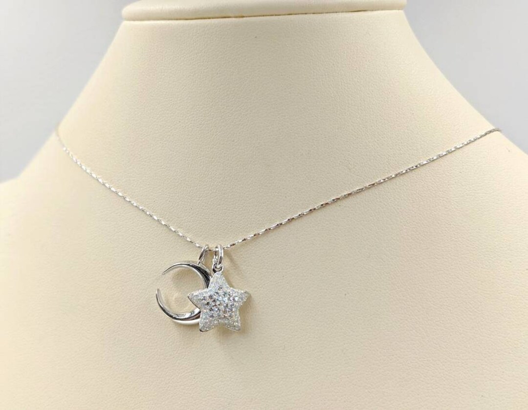 Swarovski Star and 925 Crescent Moon Necklace; Sterling