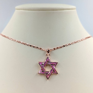 Opal Rose Gold Star of David Necklace; Opal & Rose Gold Star of David Necklace; Pink Opal Rose Gold Star of David Pendant, Infinity Close