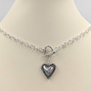 925 Sterling Silver Heart Toggle Necklace; Heart Toggle; Puffy Heart Toggle Necklace; 925 Puffed Heart Toggle Necklace; Toggle with Heart