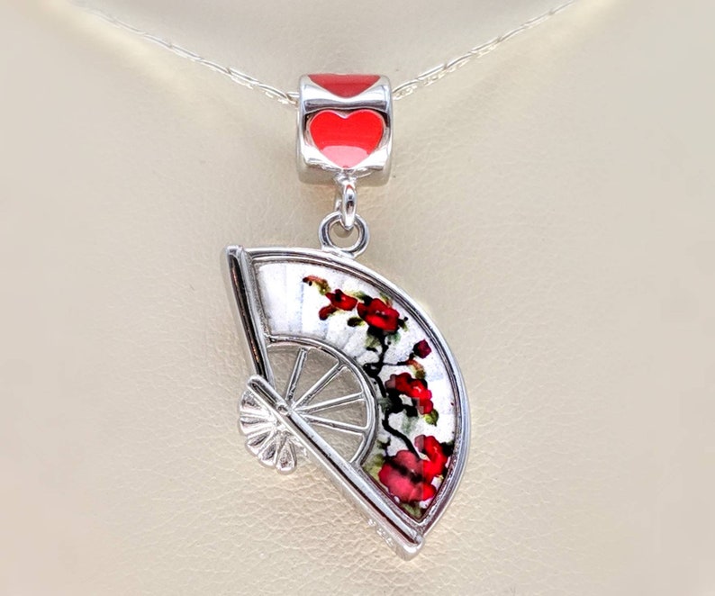 Reversible Fan Necklace Folding Fan Charm Necklace W 925 Etsy