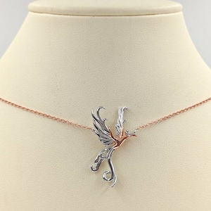 Two Tone Phoenix Rising Necklace, 925 Silver & Rose Gold Phoenix Rising; 925 Rose Bird Pendant; Rose Gold Phoenix Necklace, Infinity Close