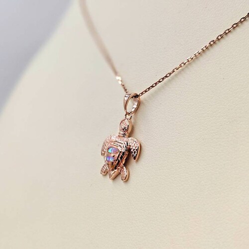 Rose Gold Turtle Necklace; 925 & Rose Gold Pink shops Opal Turtle Necklace; Pink Fire Opal Turtle Pendant w Rose Chain, Rose Gold Infinity Close