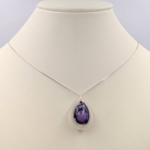 Purple Cowrie Shell; Puka Shell Necklace; Puka Shell Pendant; Cowrie Shell & 925 Necklace; Necklace with Cowrie Shell, Infinity Close
