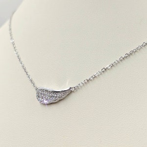 925 Sterling Silver Cable Chain with 925 Sterling and CZ Pave Angel Wing Bird Wing Drop Pendant, Infinity Link and Back Infinity Clasp
