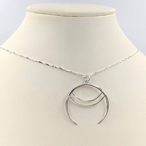 Large Upside Down Crescent Moon Necklace; Sterling Silver Crescent Moon Necklace; Inverted Crescent Moon Pendant; 925 Silver Moon with Bars