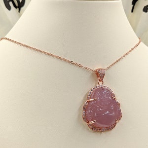 Rose Gold Genuine Jade Buddha; 925 Buddha Necklace; Rose Gold Buddha Necklace; Pink Jade Buddha Pendant; Jade Buddha, Infinity Close