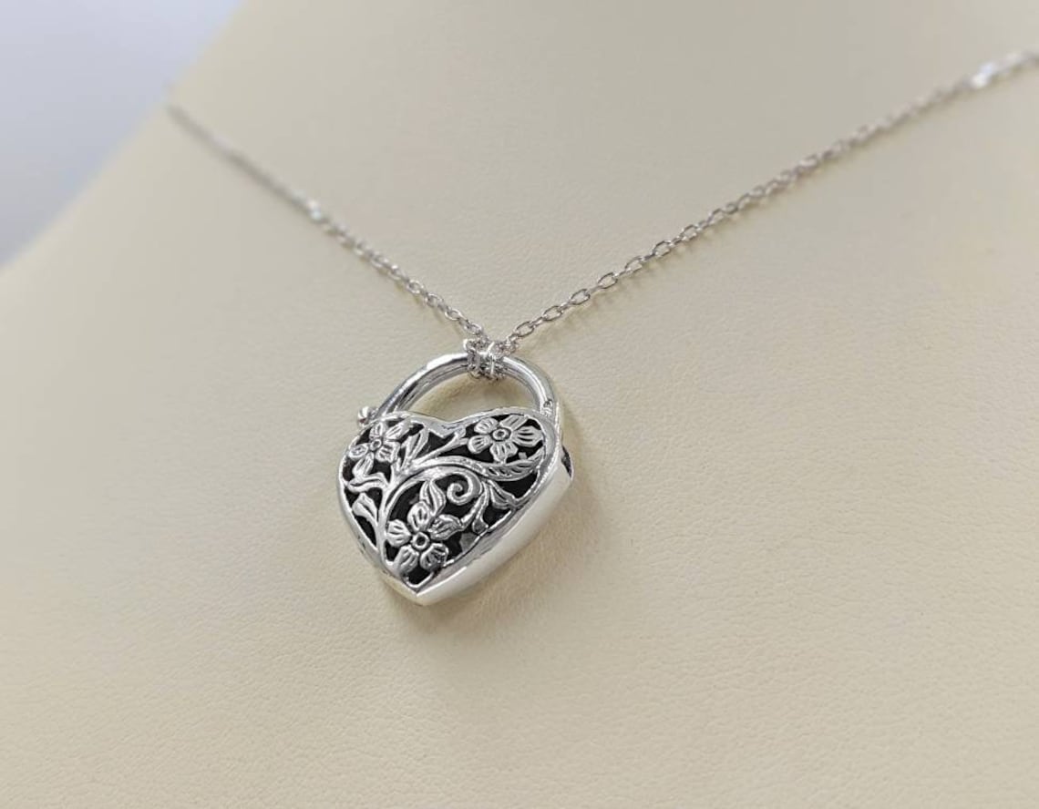 925 Heart Padlock Necklace Silver Lock Pendant Key to My Etsy