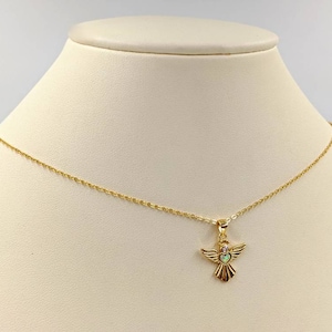 Gold and Opal Angel Pendant Necklace; Opal Angel; 925 Gold Angel with White Opal Heart; Angel Necklace with Opal; 925 Angel, Infinity Close