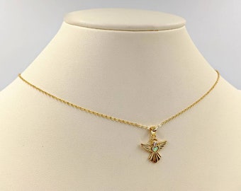 Gold and Opal Angel Pendant Necklace; Opal Angel; 925 Gold Angel with White Opal Heart; Angel Necklace with Opal; 925 Angel, Infinity Close