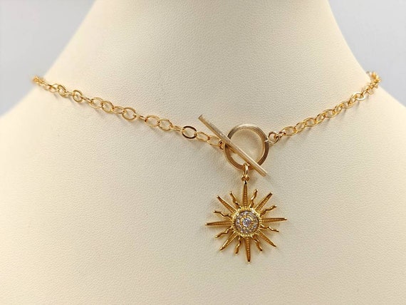 Sunburst Sun Design Toggle Necklace 14k Gold-plated Sterling Silver Sunburst Sun Design Toggle Necklace 14k Gold-plated Sterling Silver