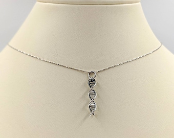 Silver DNA Necklace; Necklace with Silver DNA; Double Helix Necklace; Sterling Silver Double Helix; DNA Pendant; Deoxyribonucleic Acid