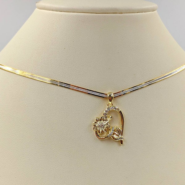 Lux And Glam Two-Tone Sunflower Necklace & Earrings Set - Sterling Silver With CZ, Gift Boxed