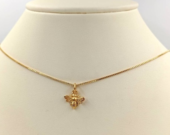 24K Gold Vermeil Honey Bee 925 Necklace; Gold Bumble Bee; Small Gold Bee Necklace; Gold Bumble Bee Pendant; Gold Bee Charm, Infinity Close