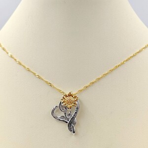 You Are My Sunshine Two Tone Pave Sunflower Heart Necklace; You Are My Sunshine Necklace; 925 Gold Sunflower CZ Necklace, Infinity Close
