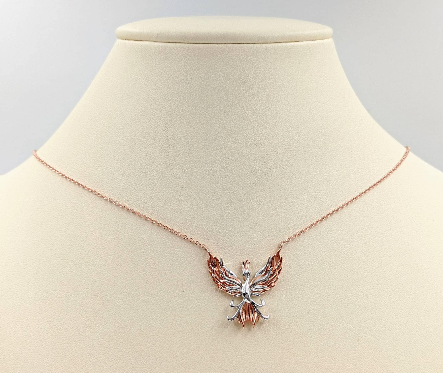 Two Tone Phoenix Rising Necklace, 925 Silver & Rose Gold