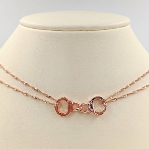 Layered Police Officer Necklace, 925 Sterling Silver Gold Handcuff Necklace; Layered Rose Gold Handcuff Pendant Necklace; Handcuffs Necklace