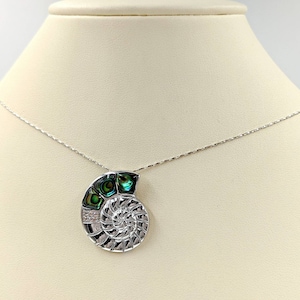 Silver Moon Shell; Abalone Seashell Necklace; 925 Spiral Nautilus Seashell Necklace; Moon Shell with Abalone; Shark Shell, Infinity Close