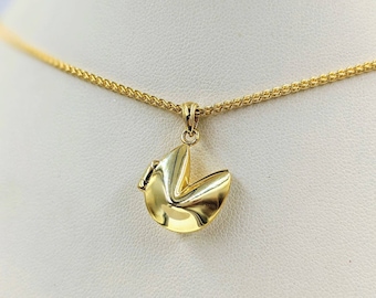 Gold Fortune Cookie Locket Necklace; 925 Sterling Silver Gold Plated Fortune Cookie Locket; Locket of Chinese Fortune Cookie; Folded Cookie