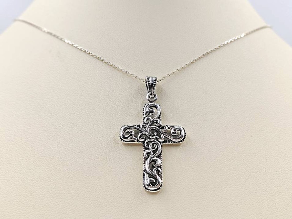 Sterling Silver Cross Necklace With 925 Filigree Detail; 925 Filigree ...