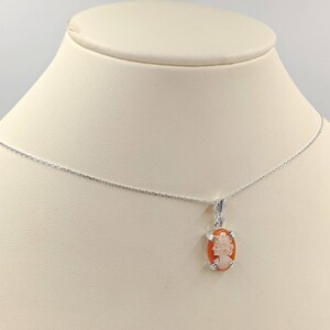 925 Petite Shell Cameo Peach Orange Shell Cameo Necklace w Sterling Silver Setting Shell Cameo Necklace Shell Cameo, Infinity Close image 2