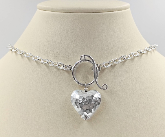 925 Sterling Silver Heart Toggle Necklace; Heart Toggle