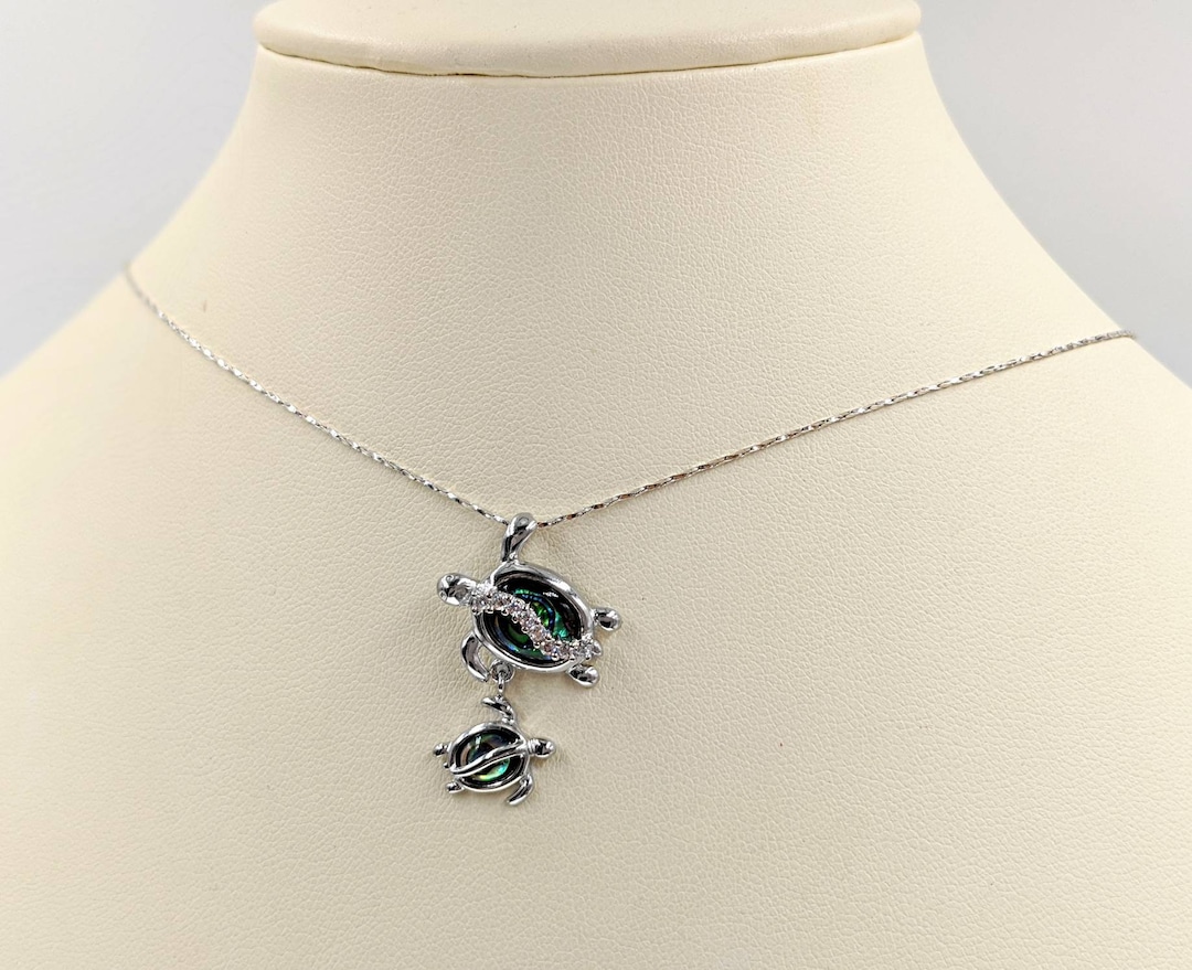 Abalone Mother Baby Sea Turtle Necklace; 925 Sterling Silver Abalone  Shell Turtle Necklace, Sterling Mom and Child, Infinity Clasp Close
