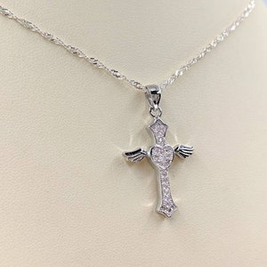 925 Cross With Wings Angel Wing Cross 925 Silver Necklace With 925 Pave ...