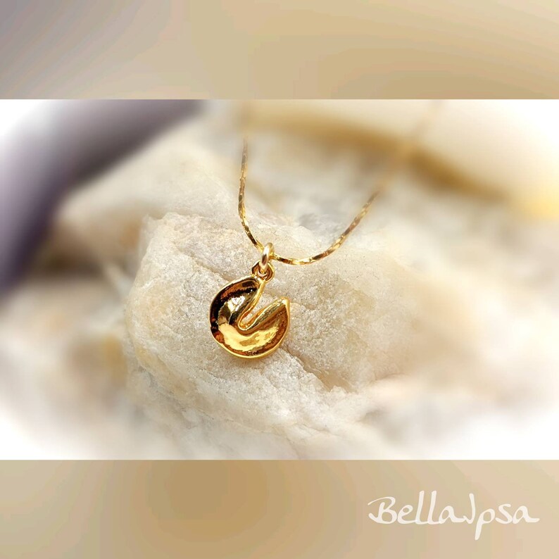 Small Fortune Cookie Necklace Sterling Silver & Gold Fortune Etsy