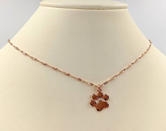 Rose Gold Paw Necklace; Dog Paw Pendant w Rose Gold Chain; 925 Sterling & Rose Gold Paw Necklace; Rose Gold Puppy Paw, Infinity Close