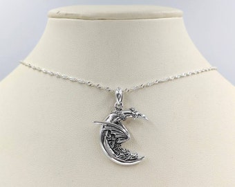 ONEFINITY Collana Con Drago E Fasi Lunari In Argento 925, Ciondolo Con Zirconi, Regalo Donna, Confezione Regalo