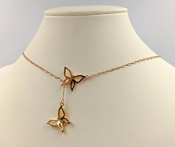 925 Gold Butterfly Lariat Necklace Lariat Butterfly Necklace 925