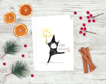 Happy Halloween Little Witch Greeting Card, Witchy Card, Halloween card