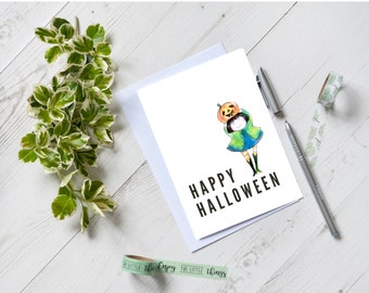 Halloween Greeting Card, Funny Halloween Card, Cute card. Watercolor Card, Holiday Card, Halloween Stationary, funny Cardhappy halloween