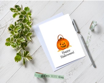 Halloween Greeting Card, Funny Halloween Card, Cute card. Watercolor Card,  Halloween Stationary, funny Card happy halloween, pumpkin card