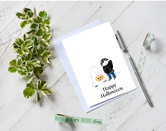 Halloween Greeting Card, Funny Halloween Card, Cute card. Watercolor Card, Holiday Card, Halloween Stationary, funny Cardhappy halloween
