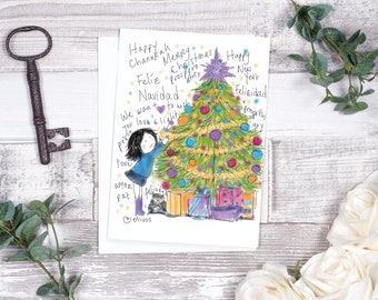 Christmas tree Holiday Card, Merry Christmas, Happy Holidays Greeting Card, Decorating the tree Card creating memories
