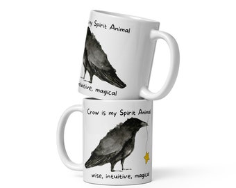Taza para amantes de los cuervos, diseño de animal espiritual / Taza de cerámica / 325 ml, 444 ml