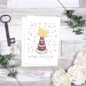 Happy Birthday Greeting Card, Birthday Cake Card, Birthday Cards for her