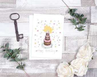 Happy Birthday Greeting Card, Birthday Cake Card, Birthday Cards for her