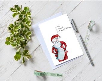 Funny Santa Christmas Card, Naughty List Card, Humorous Card, Funny Holiday Card, Christmas Card for friend, Funny Christmas Card