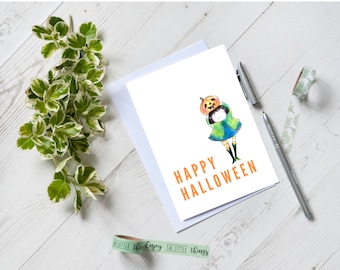 Halloween Greeting Card, Funny Halloween Card, Cute card. Watercolor Card, Holiday Card, Halloween Stationary, funny Cardhappy halloween