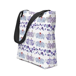 Cute Elephant Tote bag, Elephant lover shopping bag, Gift for loved one reusable tote, Elephant Love Tote Bag, Elephant and Heart Bag